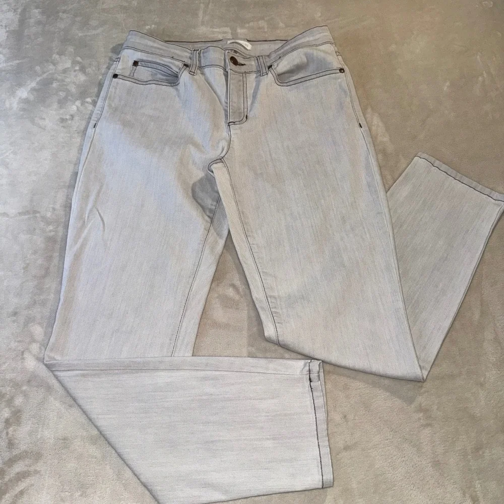 Eileen Fisher Womens Light Wash Straight Leg Contrast Stitch Jeans White Grey